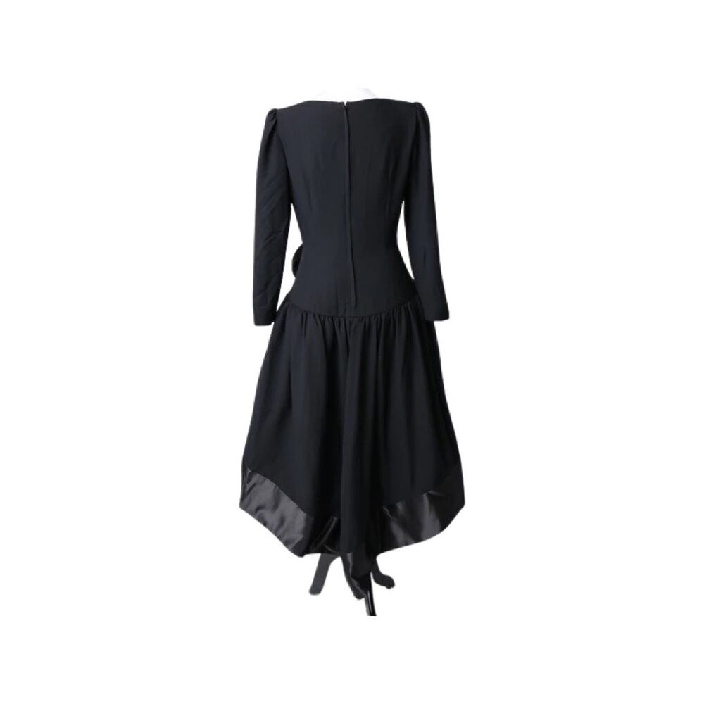 Vintage 1980s Morton Myles Mullet Hem Black Long Sleeved Evening Dress Medium - Picture 3 of 6